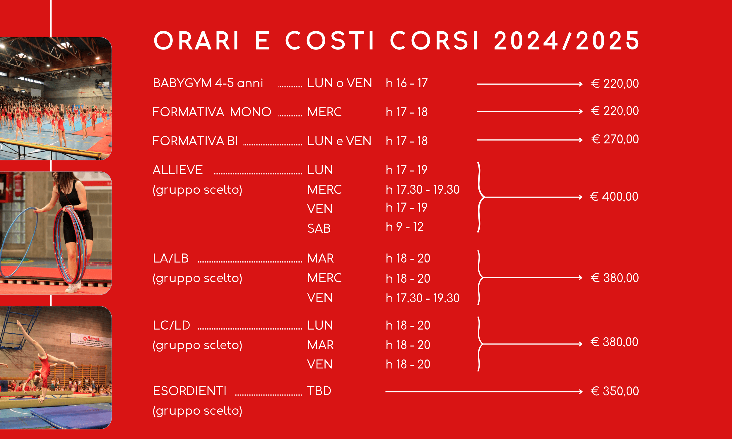 orari e costi corsi 24/25